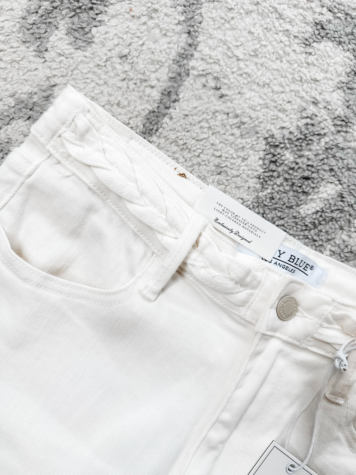 Judy Blue White Braided Waist Wide Leg Jeans