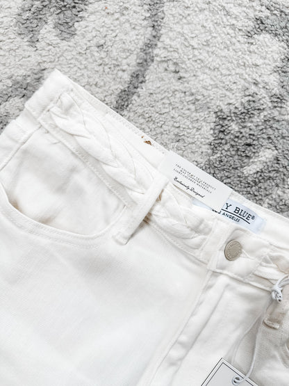 Judy Blue White Braided Waist Wide Leg Jeans