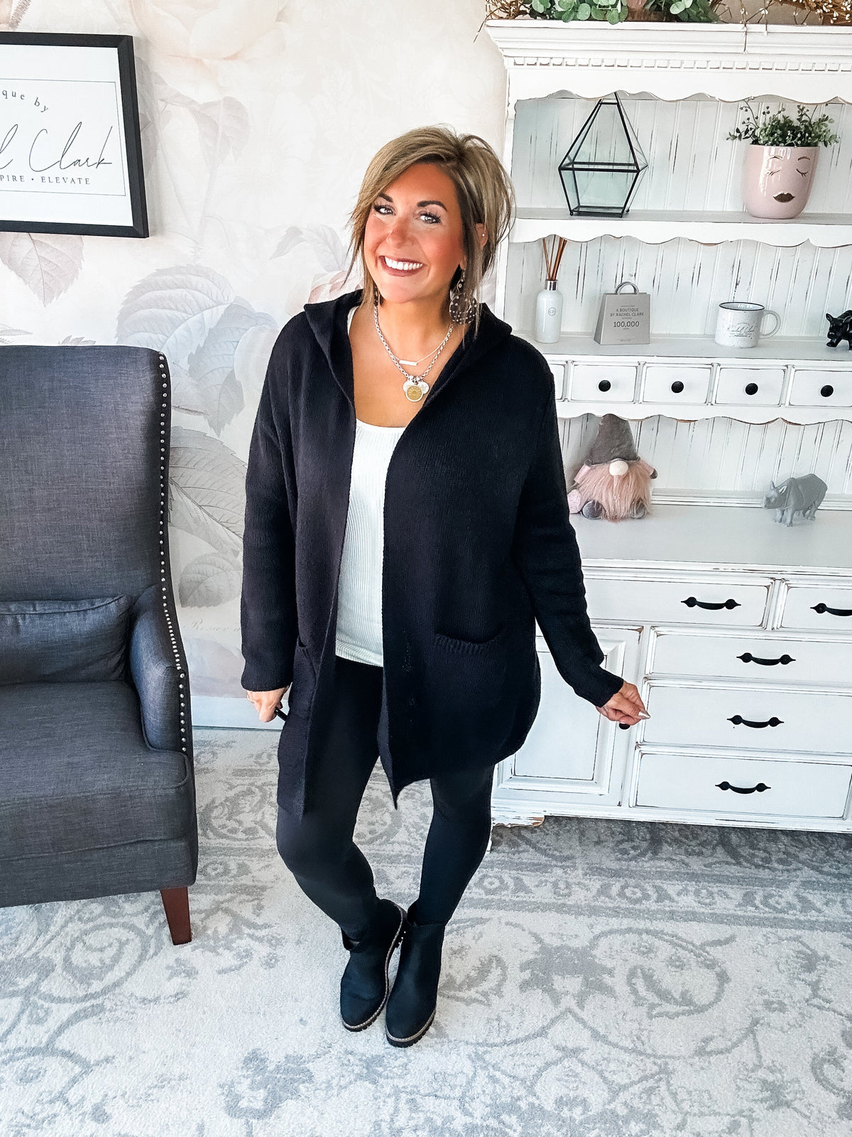 Face the Truth Hooded Open Front Sweater Cardigan