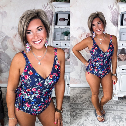 Beach Party One-Piece Swimsuit - Navy Floral