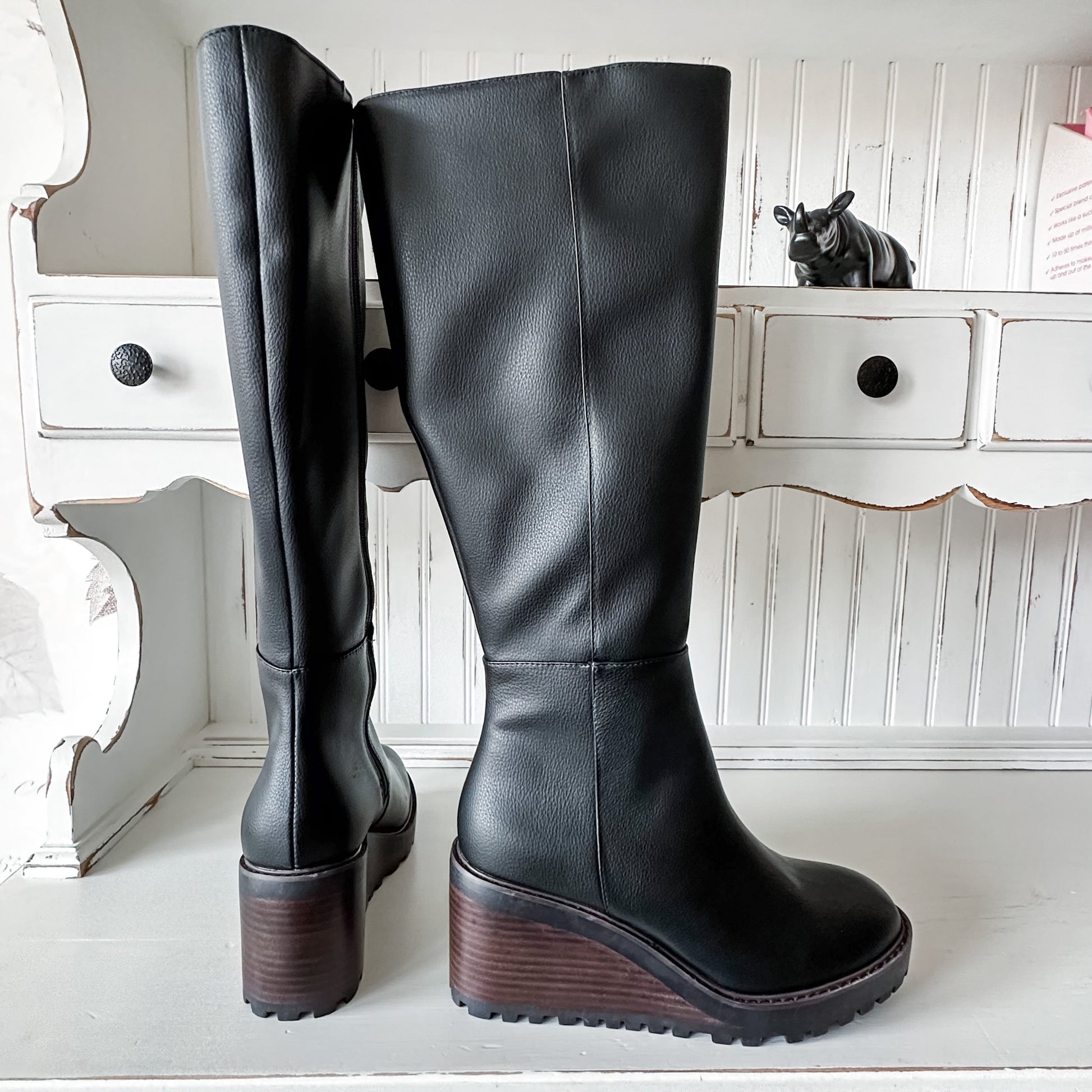 Adrena Tall Wedge Boot - Black
