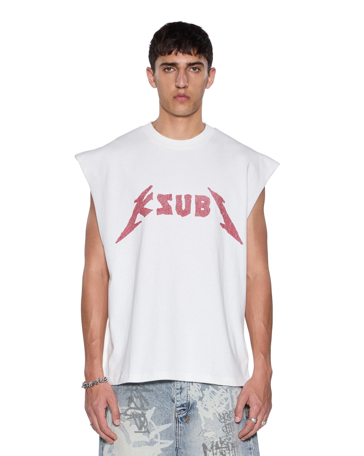 LINE UP EKCESS CUT OFF TEE WHITE/RED