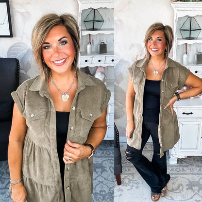 Missing Home Corduroy Dress - Olive