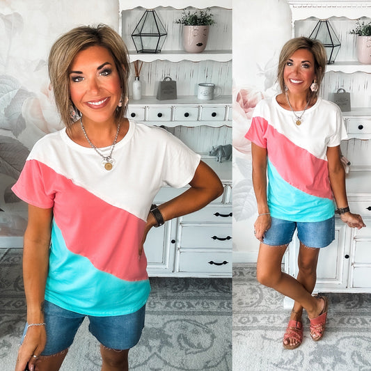Different Than I Once Was Top - Ivory/Coral/Mint
