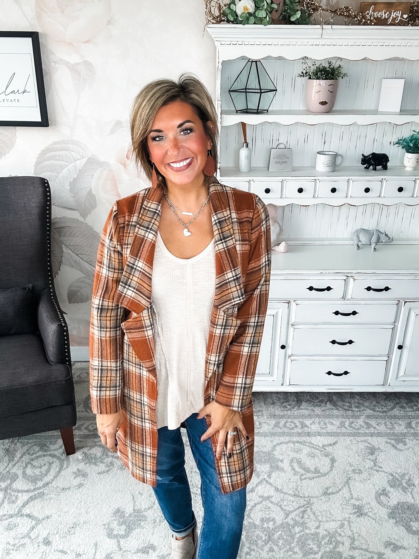 In The Air Plaid Jacket - Rust