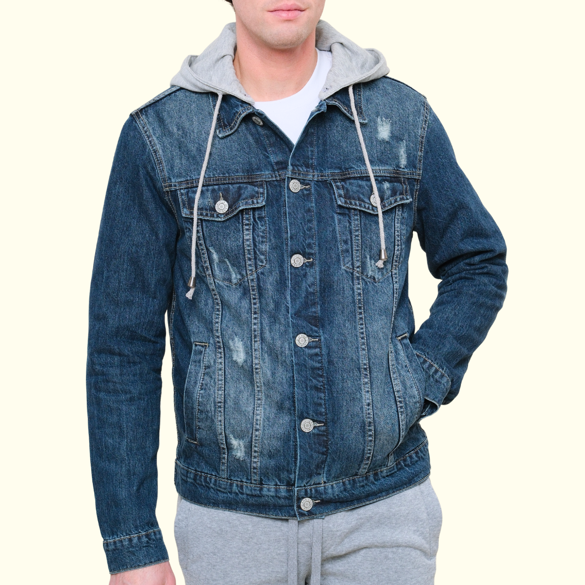 Layered Hooded Denim Jacket