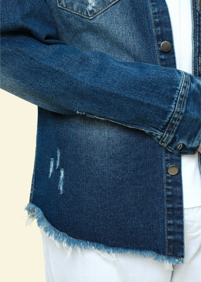 Distressed Denim Button Up Shirt Jacket