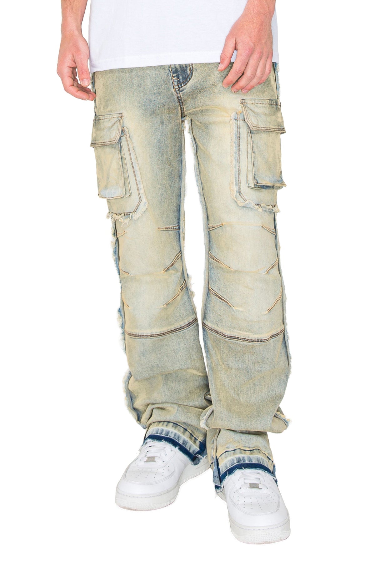 Men's Bootcut Raw Edge Double Cargo Denim Jeans