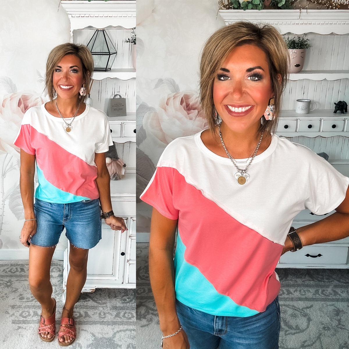 Different Than I Once Was Top - Ivory/Coral/Mint