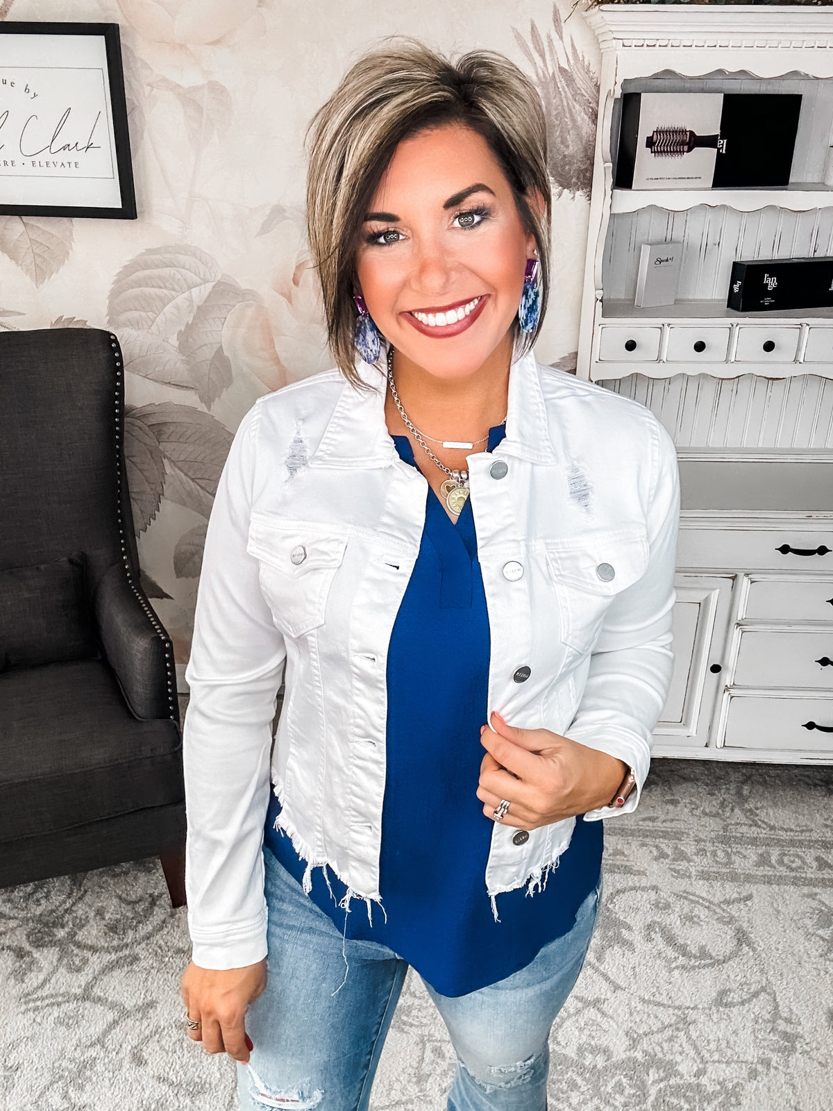 Make Me Happy Fray Hem Jean Jacket - White