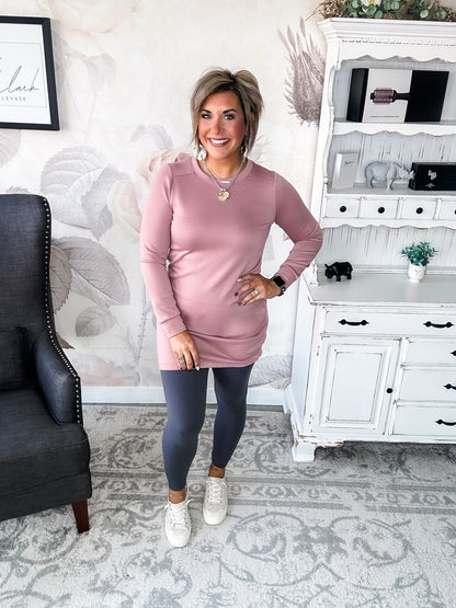 Cozy Up Shift Dress - Mauve