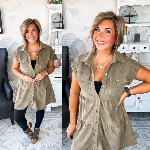 Missing Home Corduroy Dress - Olive