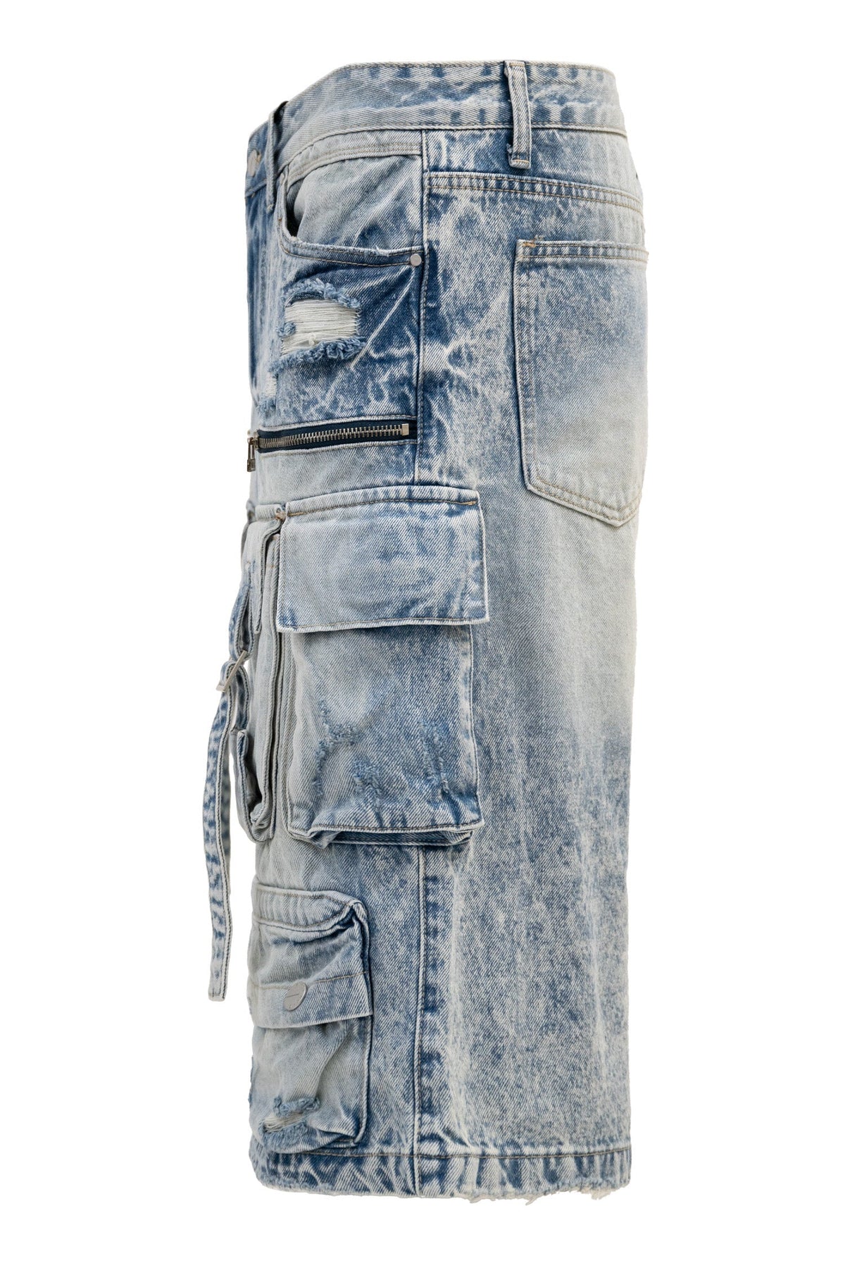 Men's Utility Acid Washed Baggy Cargo Denim Shorts