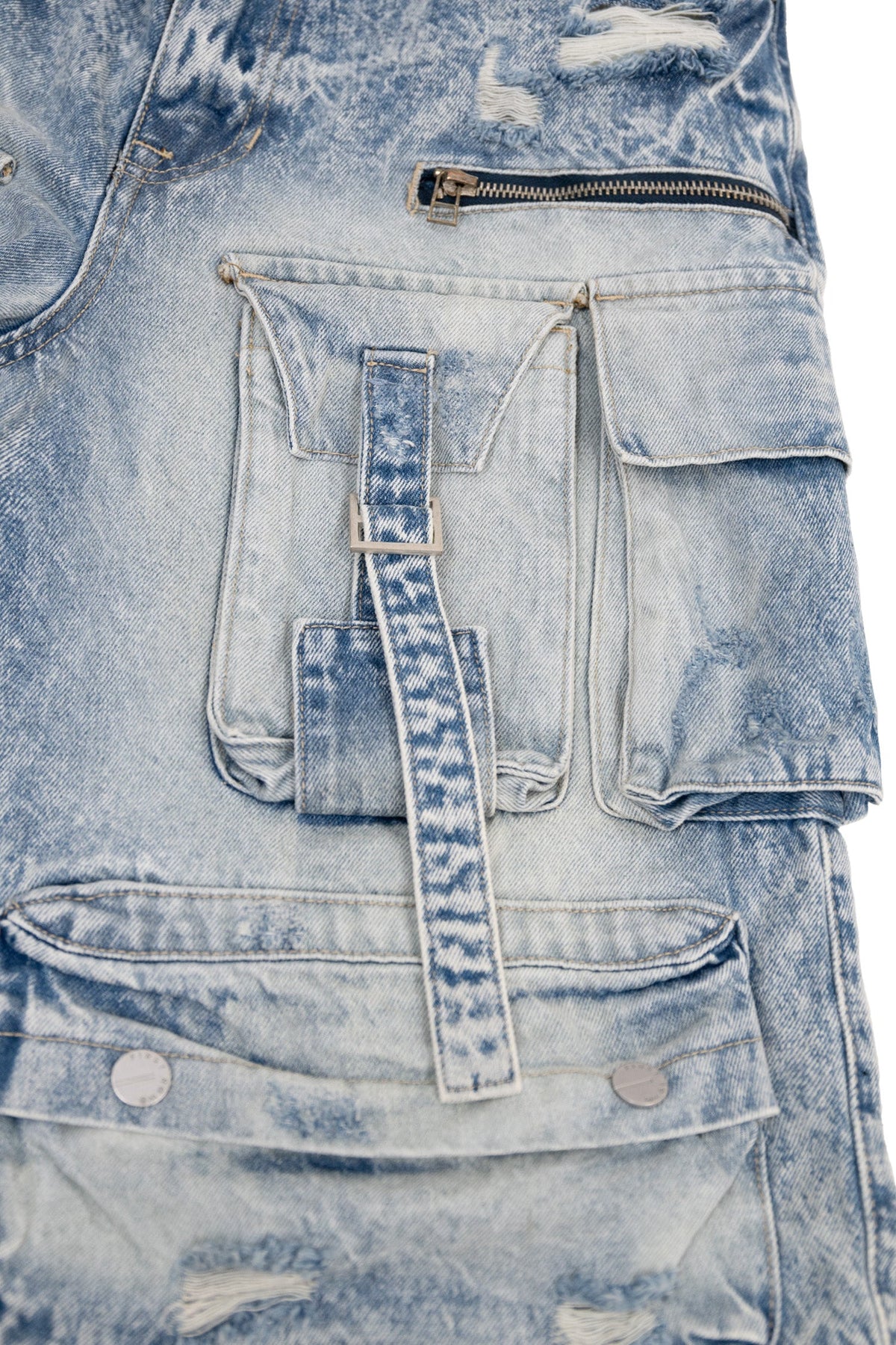 Men's Utility Acid Washed Baggy Cargo Denim Shorts