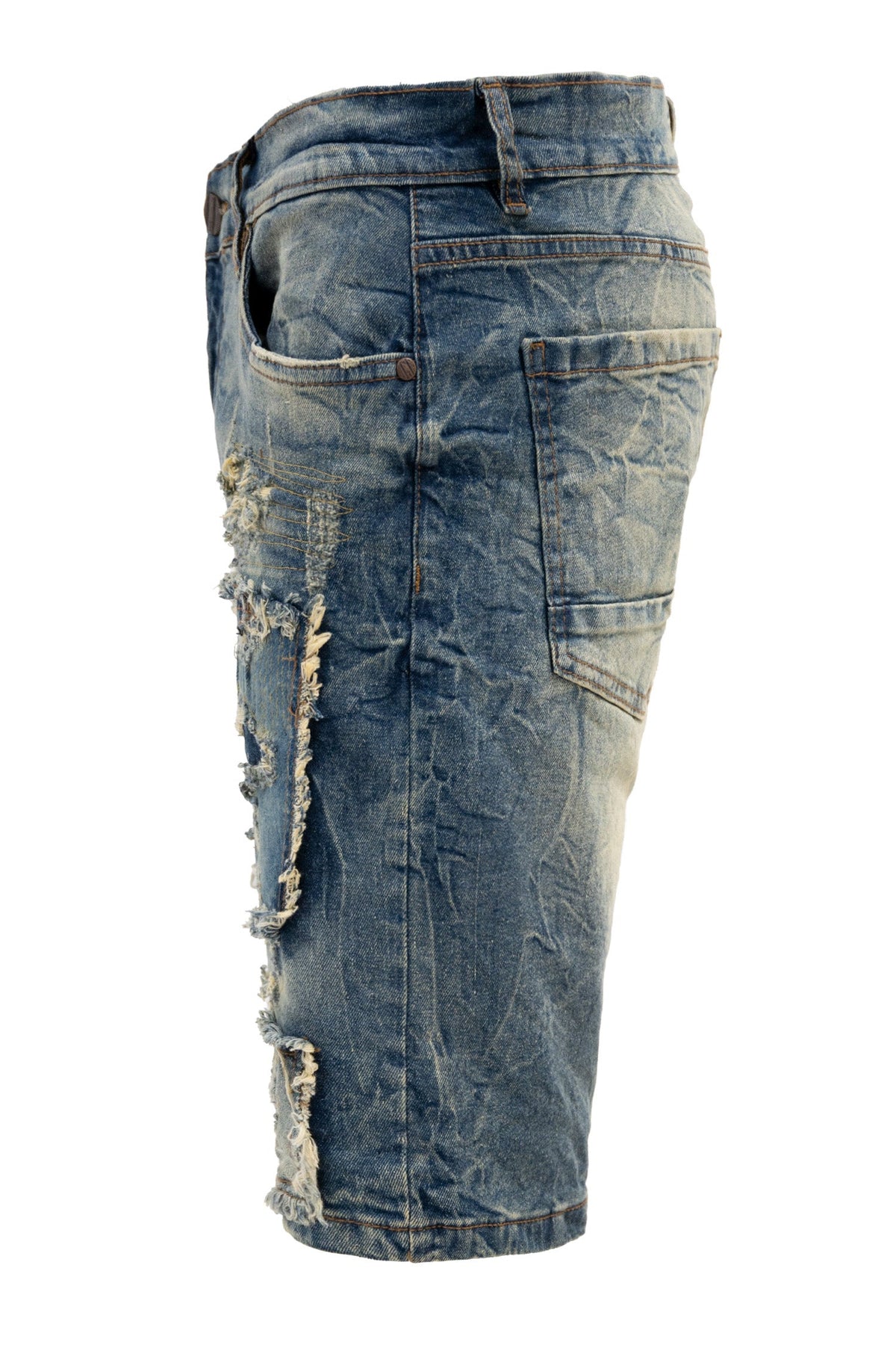Men's Slim Distressed Patched Operator Denim Shorts