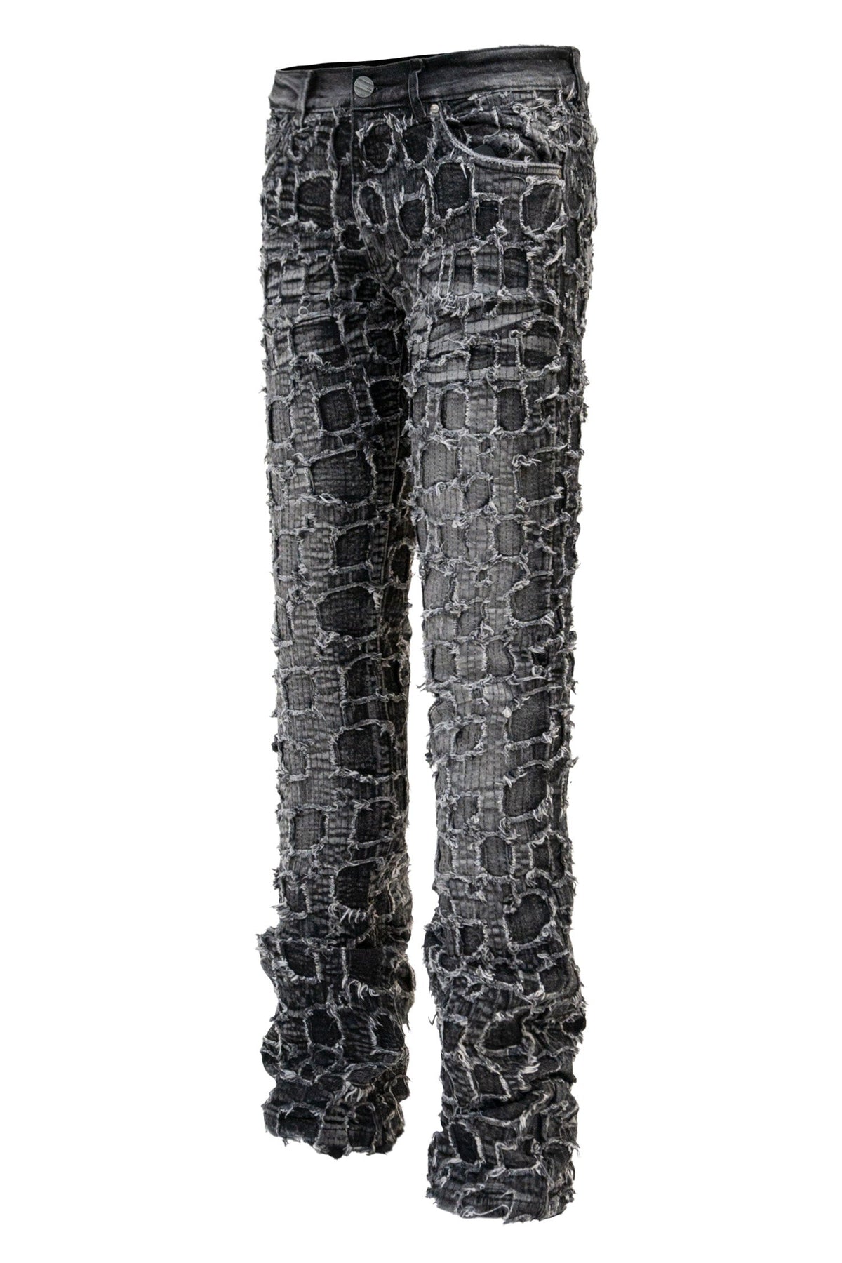 Men's Heavy Distressed Stitched Stacked Layer Denim Jeans