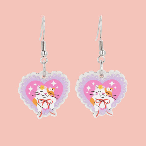 Flower Crown Cat Earrings