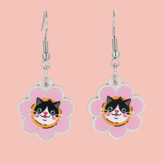 Flower Face Cat Earrings