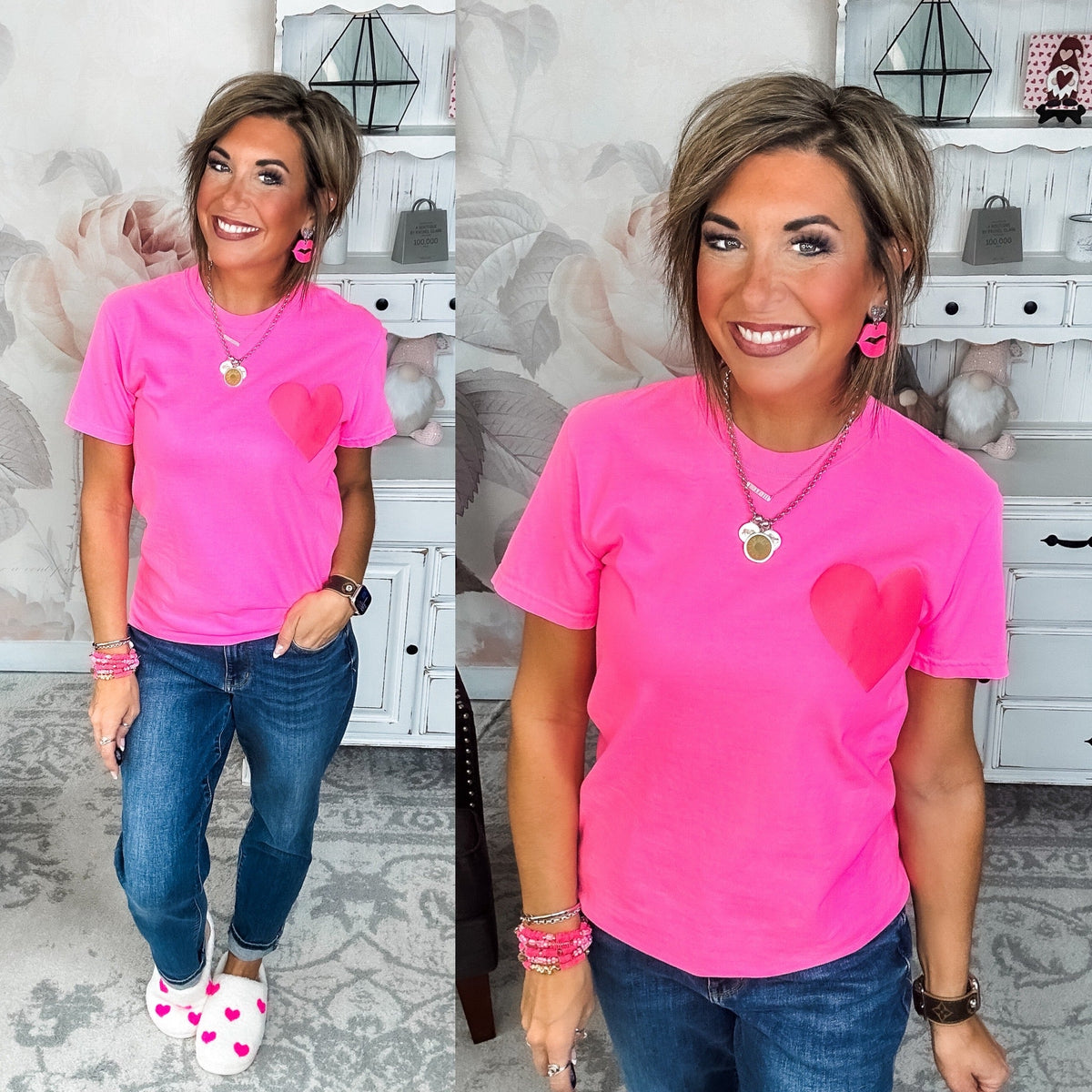 Neon Pink Puffy Heart Graphic Tee