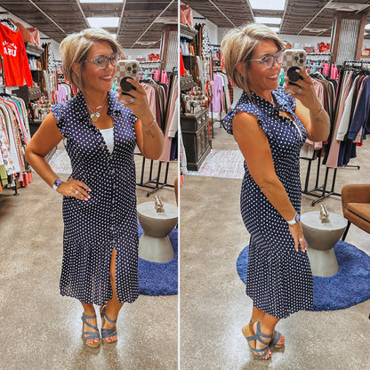 Lovely Afternoon Polka Dot Dress - Navy
