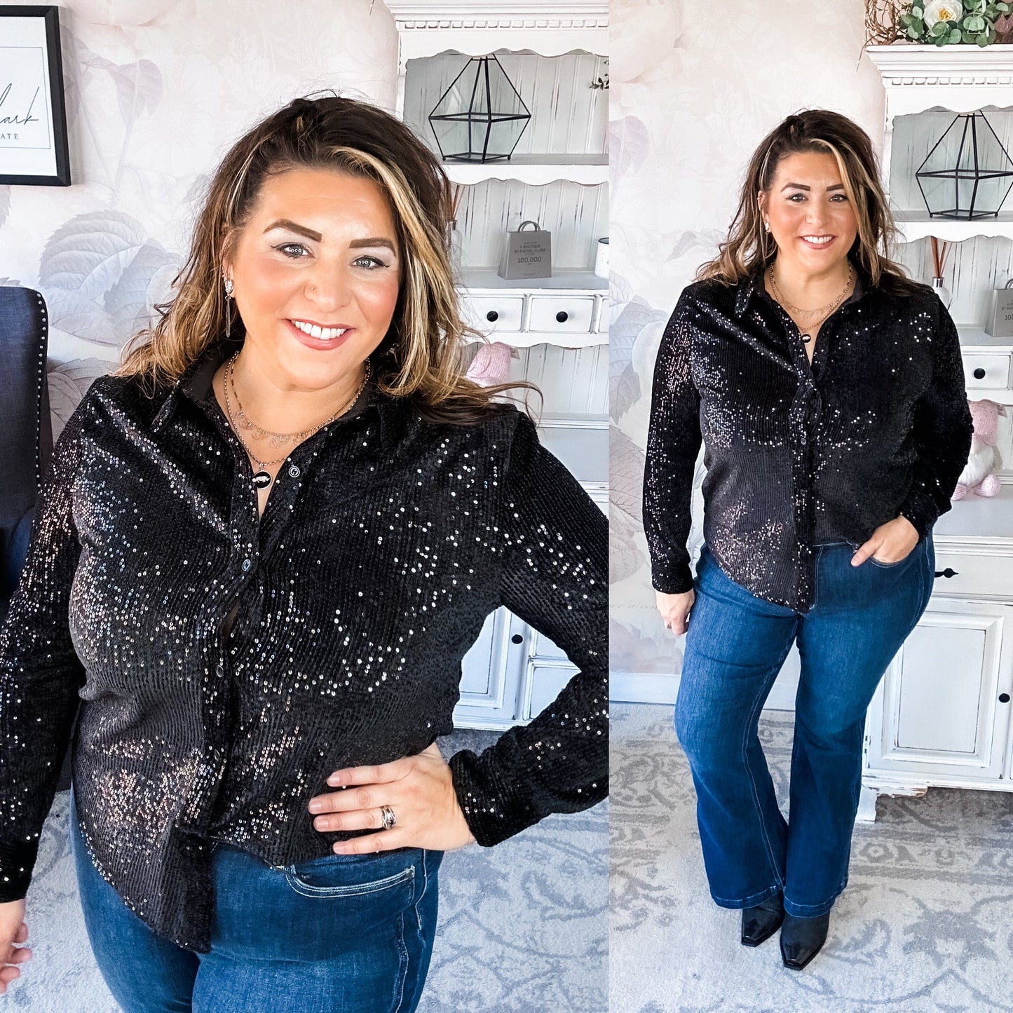 Just For Tonight Button Down - Black
