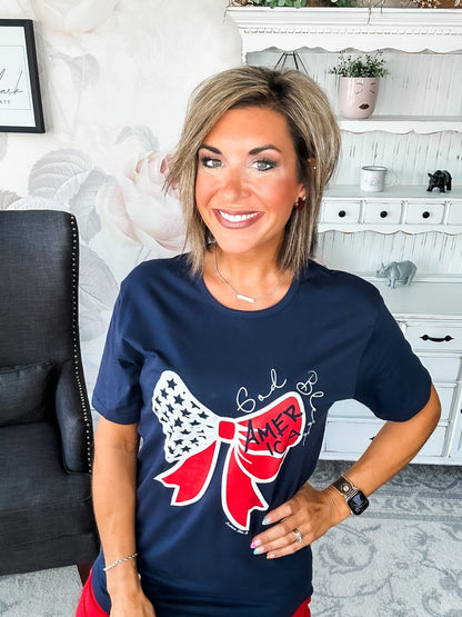 God Bless America Bow Graphic T-shirt Dress