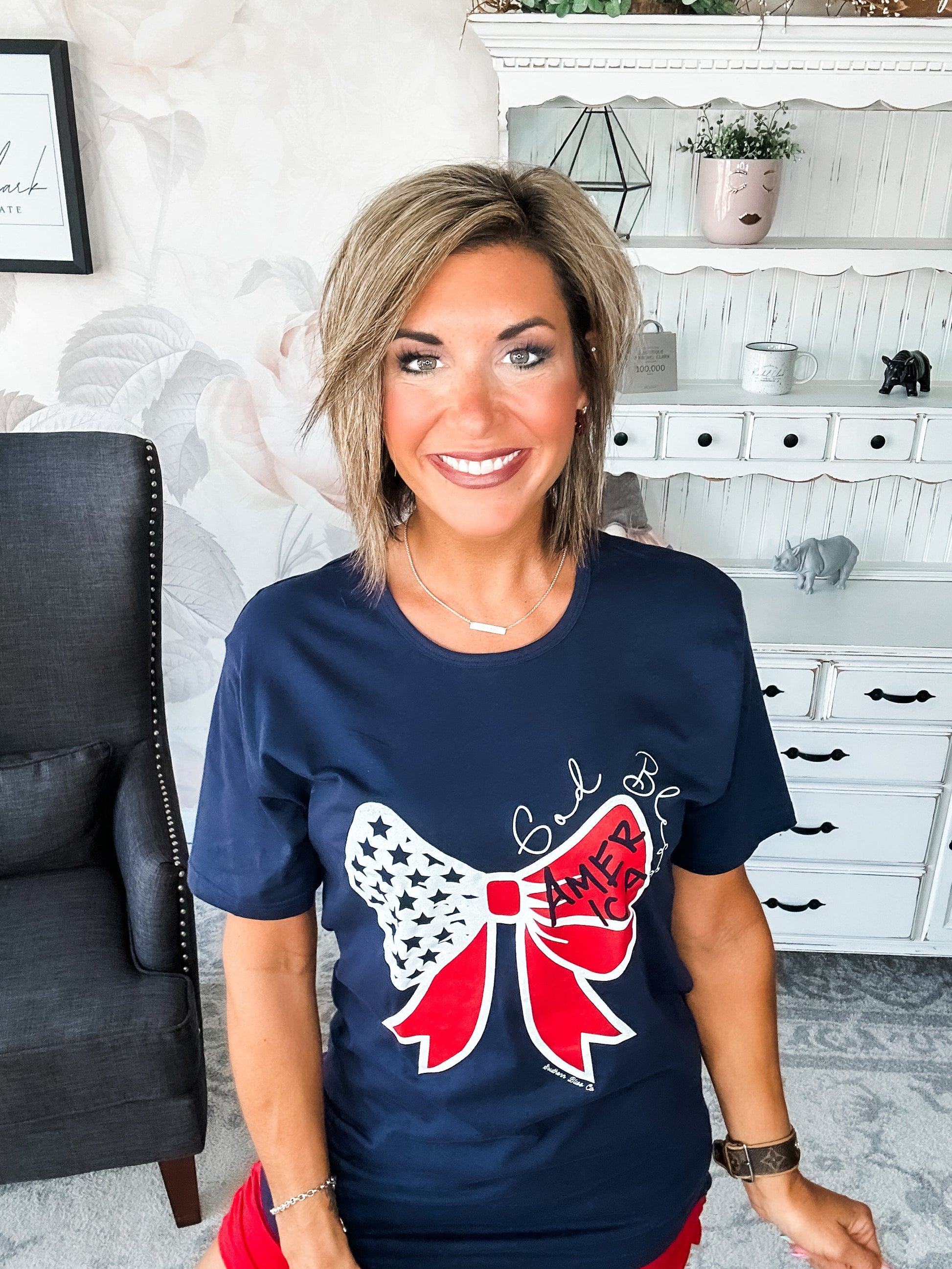 God Bless America Bow Graphic T-shirt Dress