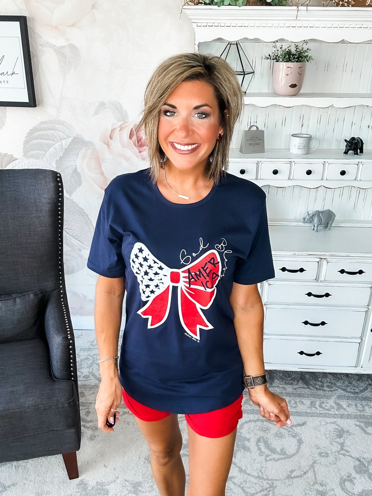 God Bless America Bow Graphic T-shirt Dress