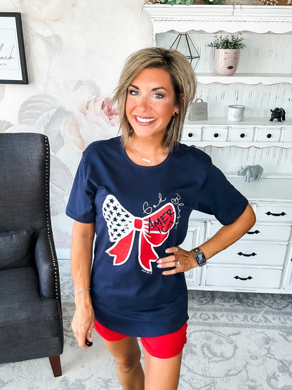 God Bless America Bow Graphic T-shirt Dress