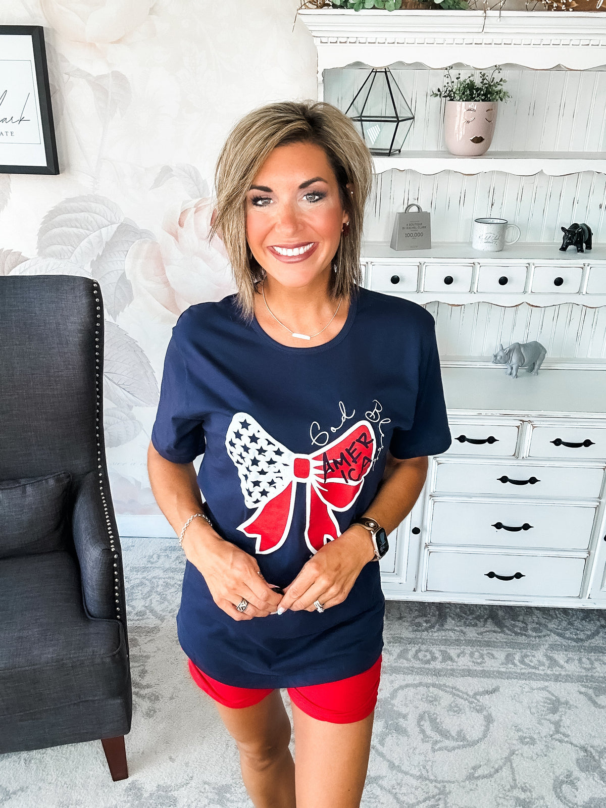 God Bless America Bow Graphic T-shirt Dress