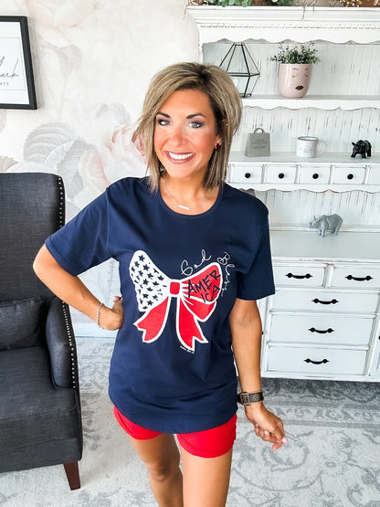 God Bless America Bow Graphic T-shirt Dress