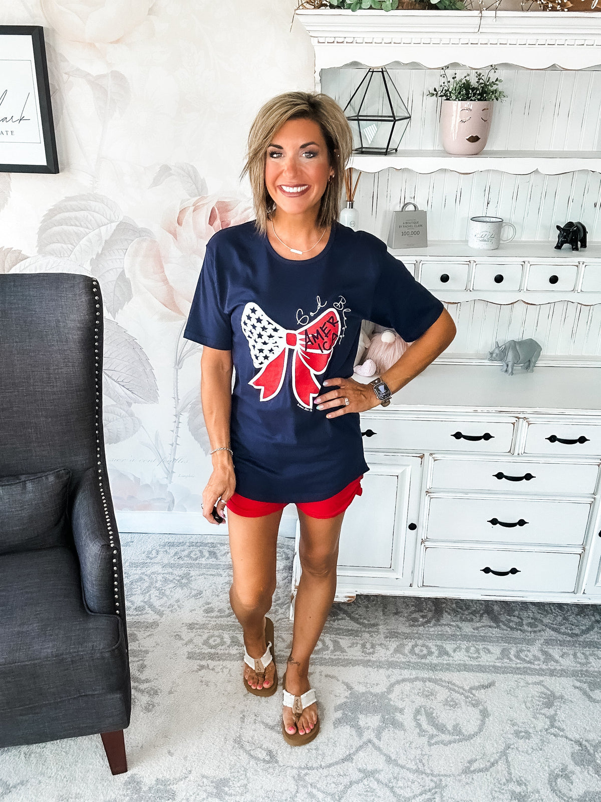 God Bless America Bow Graphic T-shirt Dress