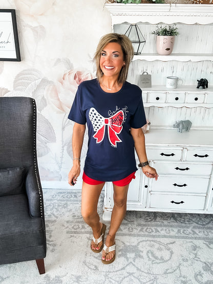 God Bless America Bow Graphic T-shirt Dress