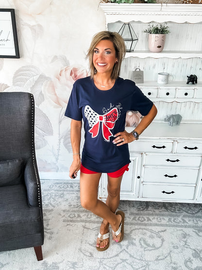 God Bless America Bow Graphic T-shirt Dress