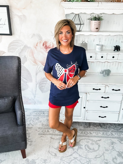 God Bless America Bow Graphic T-shirt Dress