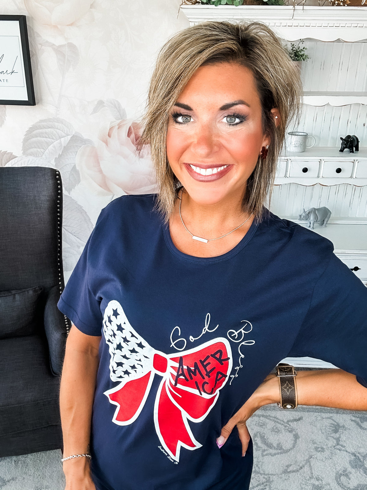 God Bless America Bow Graphic T-shirt Dress