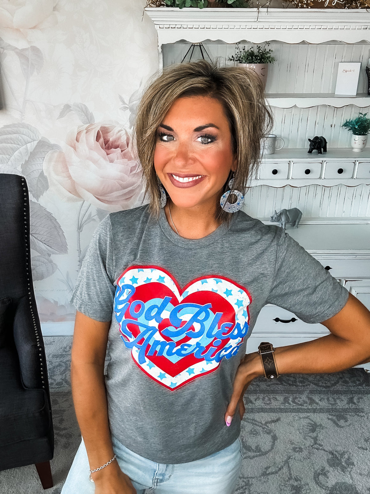 God Bless America Heart Graphic Tee