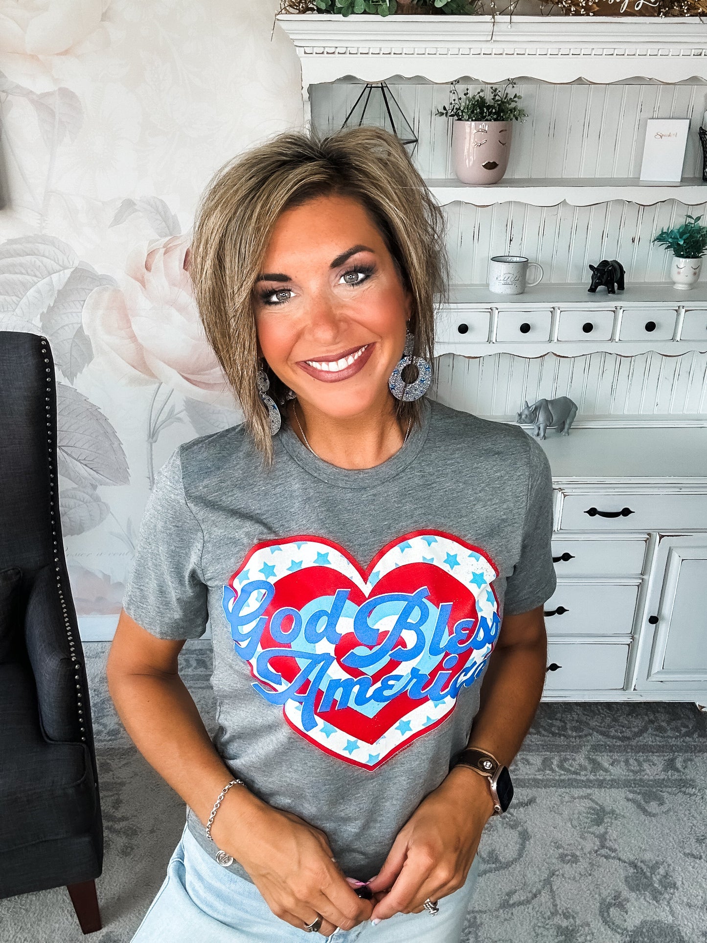 God Bless America Heart Graphic Tee