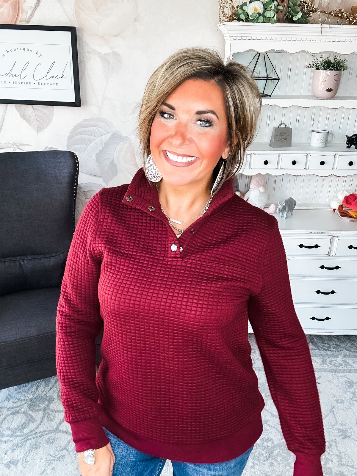 Forever In My Mind Quilted Pullover - Burgundy