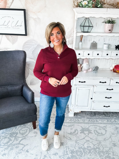 Forever In My Mind Quilted Pullover - Burgundy