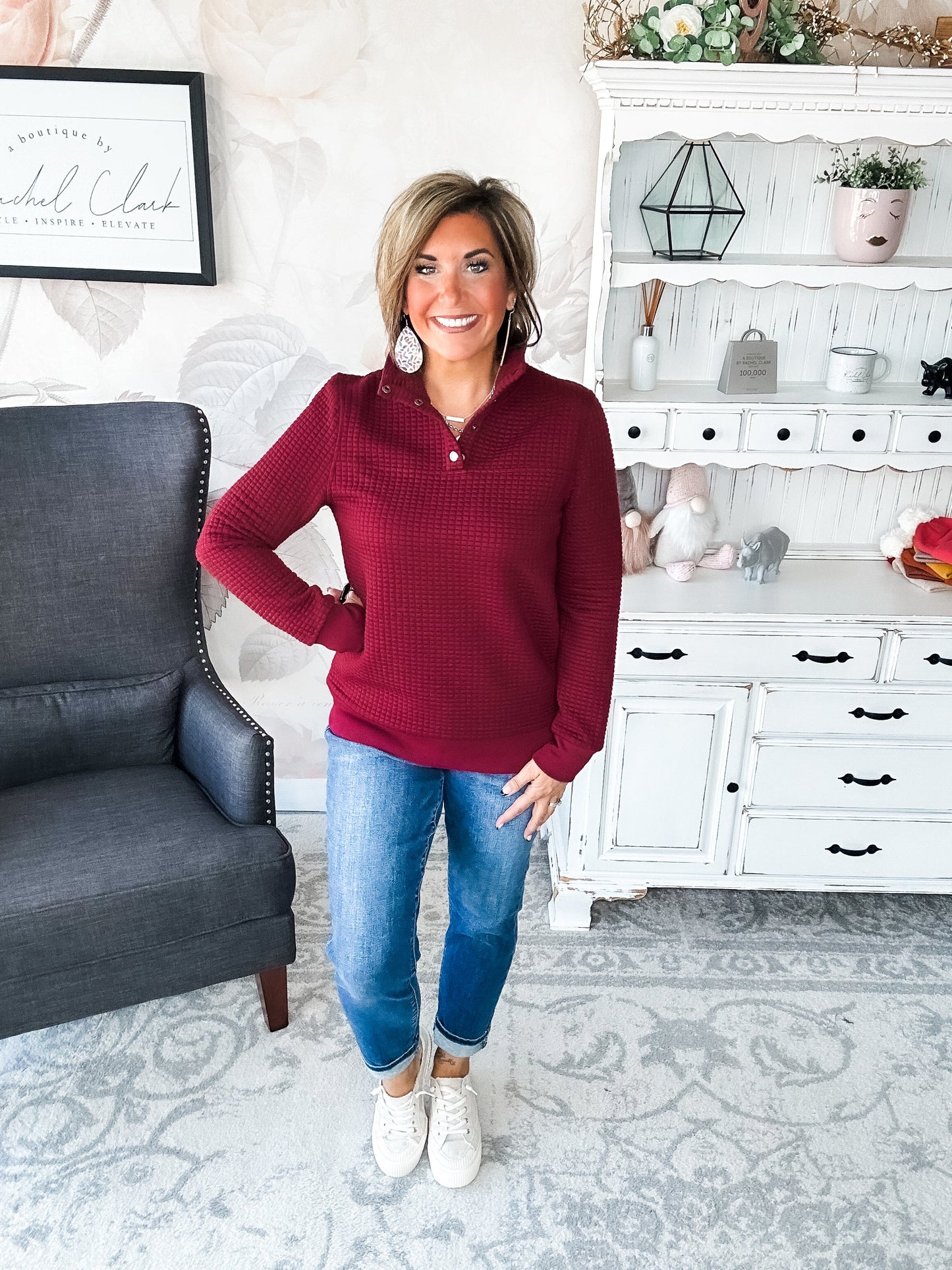 Forever In My Mind Quilted Pullover - Burgundy