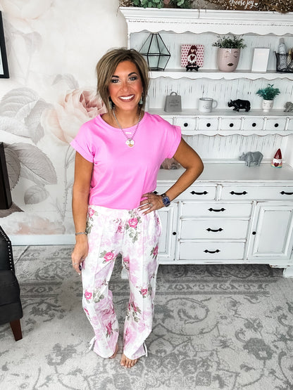 Ampersand Avenue Wide Leg Bow Comfies - Roses & Dreams