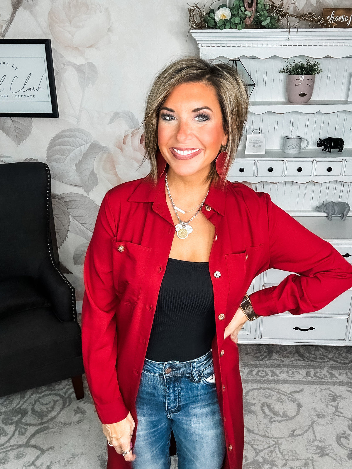 From the Top Button Down Dress - Red