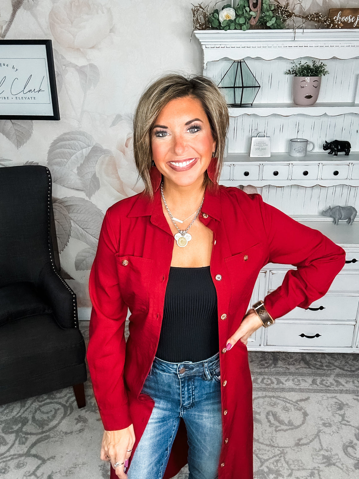 From the Top Button Down Dress - Red