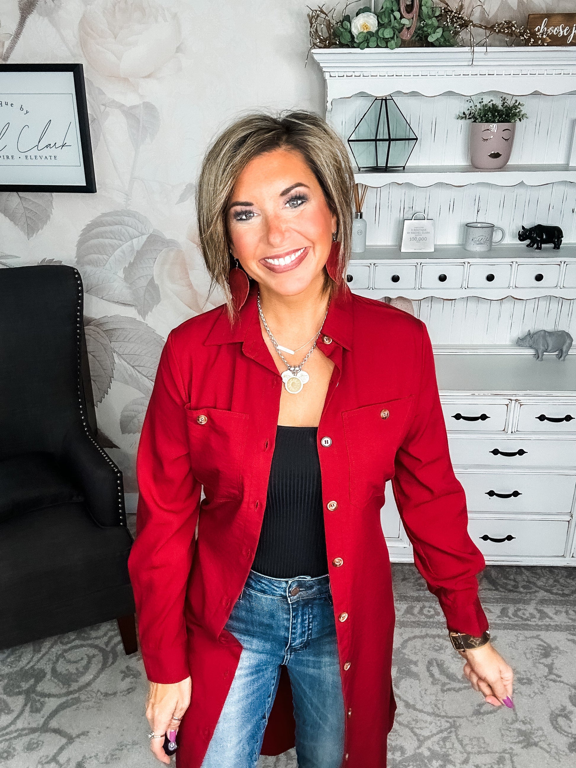 From the Top Button Down Dress - Red