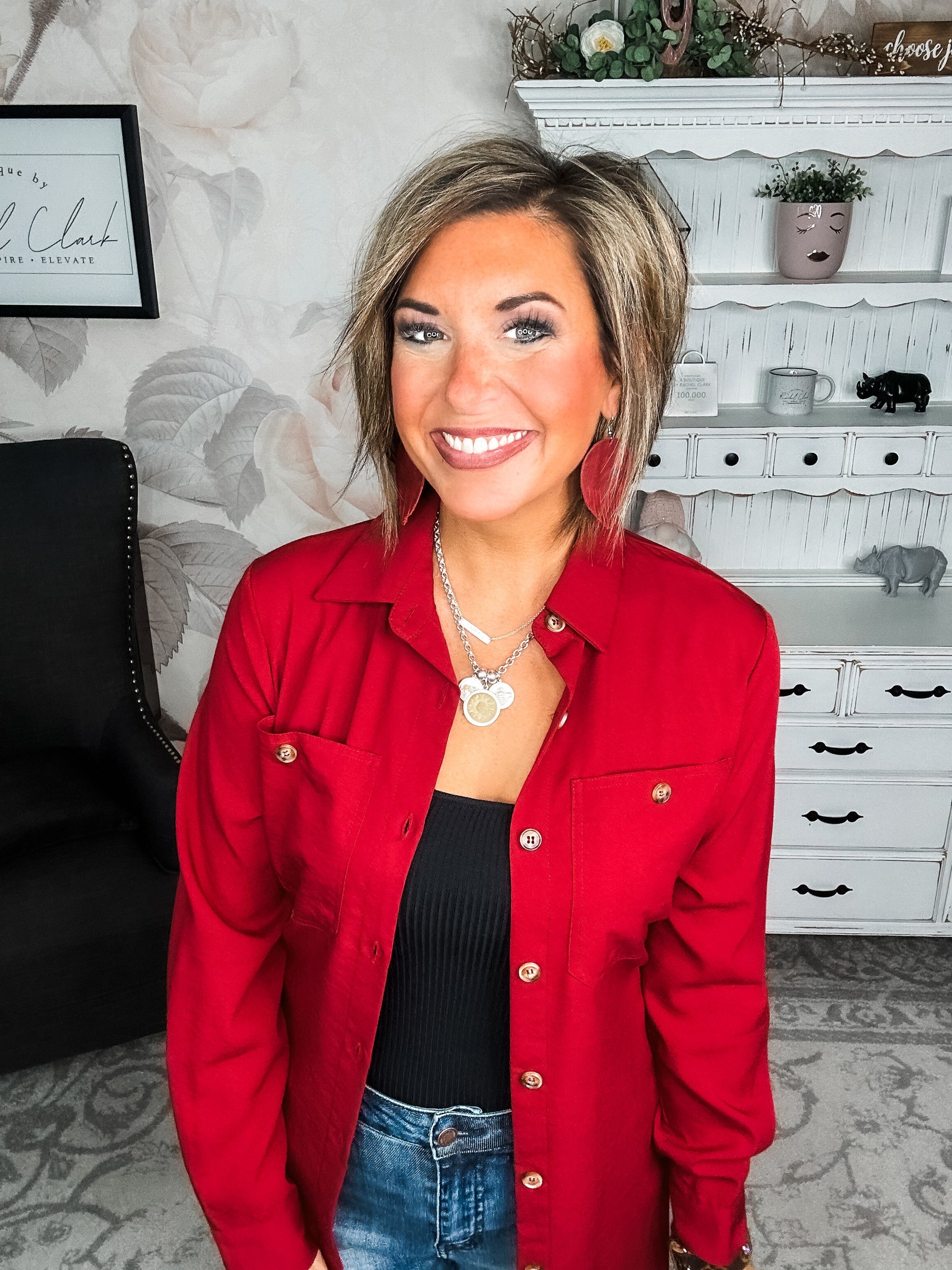 From the Top Button Down Dress - Red