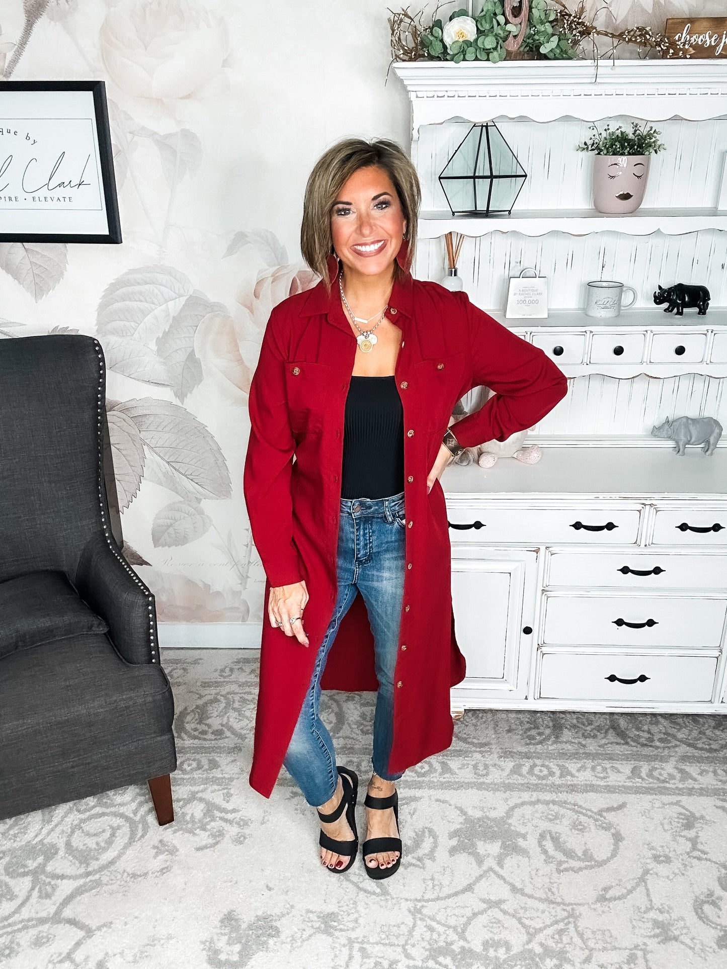 From the Top Button Down Dress - Red