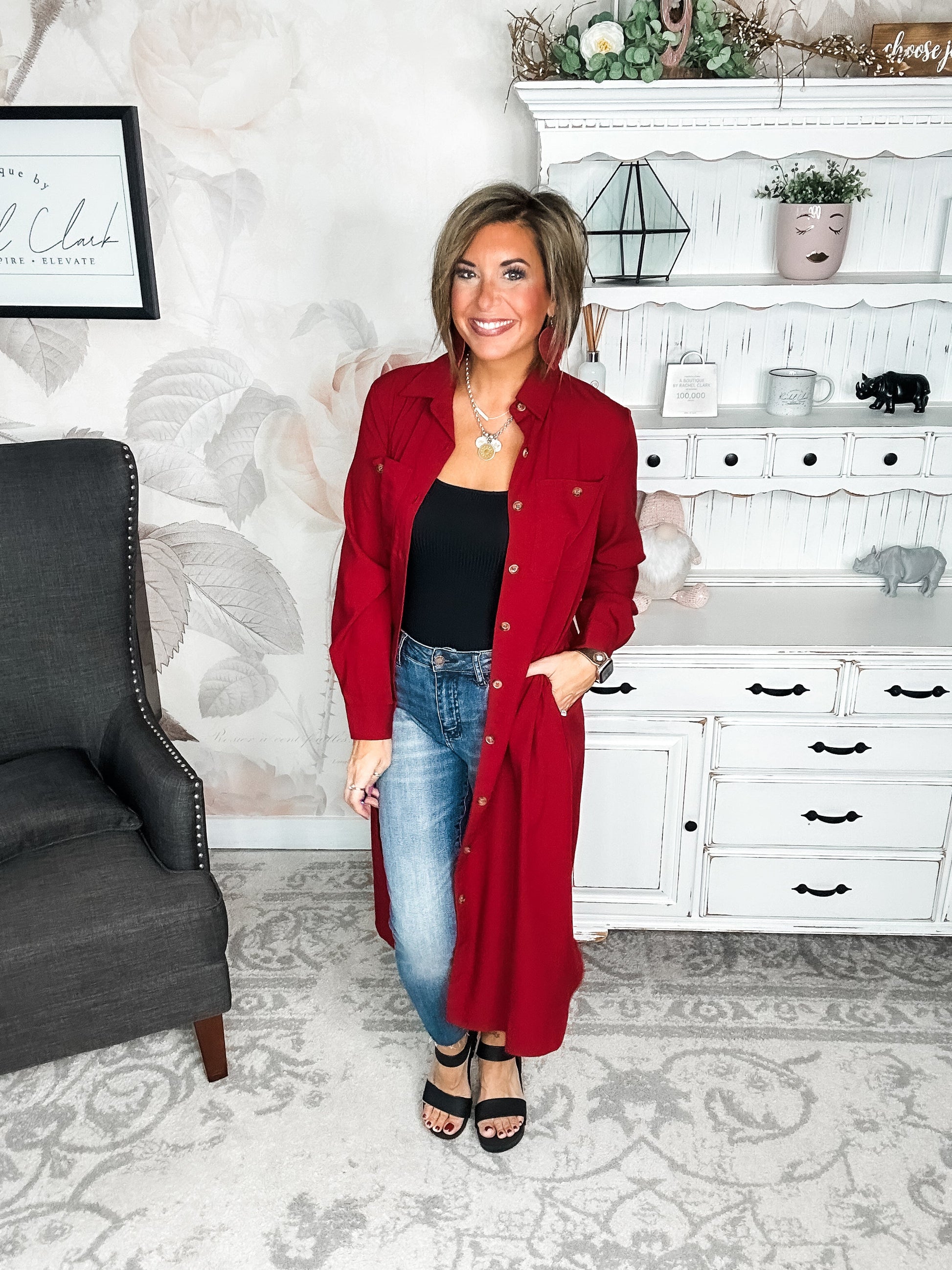 From the Top Button Down Dress - Red