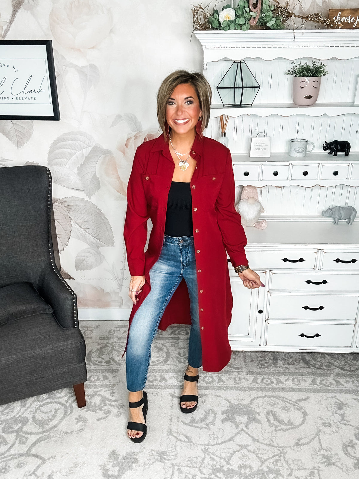 From the Top Button Down Dress - Red