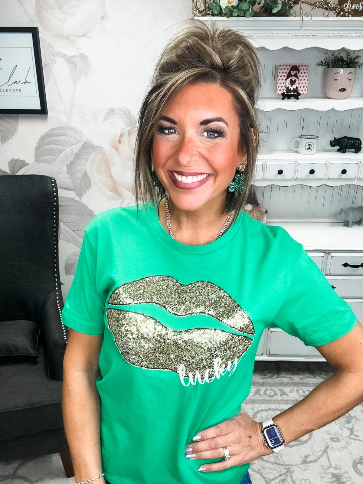Lucky Lips Embroidered Short Sleeve Tee